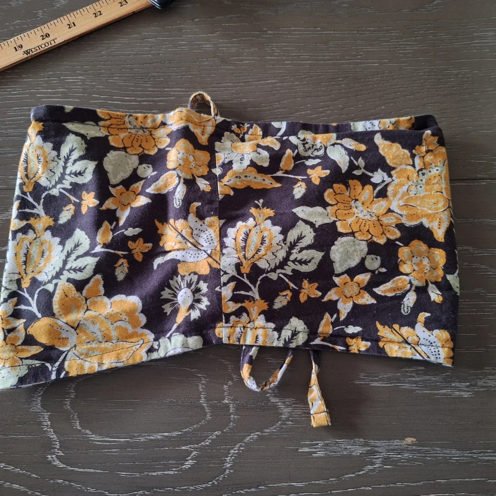 Free People Floral Tie-Front Halter Crop Top in Brown and Yellow